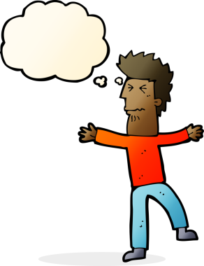 Bir insan tarafından çizilmiş düşünce baloncuğu olan stresli bir adam.