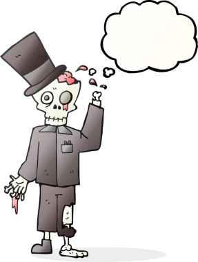 Serbest çizim düşünce balonu çizgi filmi bir insan tarafından çizilmiş sosyetik bir zombi.