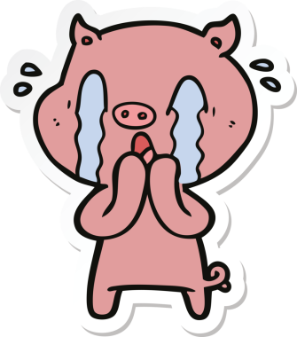 Bir insan tarafından çizilmiş ağlayan domuz çizgi filminin çıkartması.