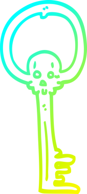 Soğuk gradyan çizgi çizimi bir insan tarafından çizilmiş ürkütücü kafatası anahtarı.