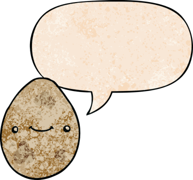 Konuşma baloncuğu olan karikatür yumurtası insan tarafından çizilmiş.