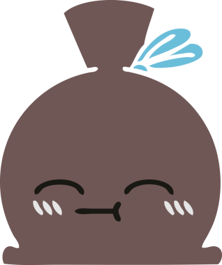 Bir insan tarafından çizilmiş bir çuvalın düz renkli retro karikatürü