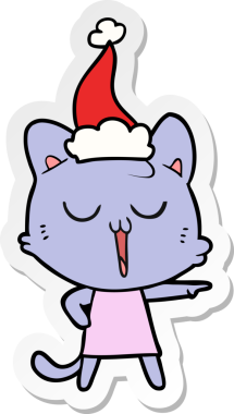 Bir insan tarafından çizilmiş Noel Baba şapkası giymiş bir kedinin el çizimi karikatürü.