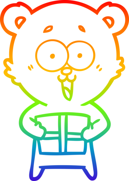 Gülen oyuncak ayının çizdiği gökkuşağı gradyan çizgisi. Bir insan tarafından çizilmiş Noel hediyesi.