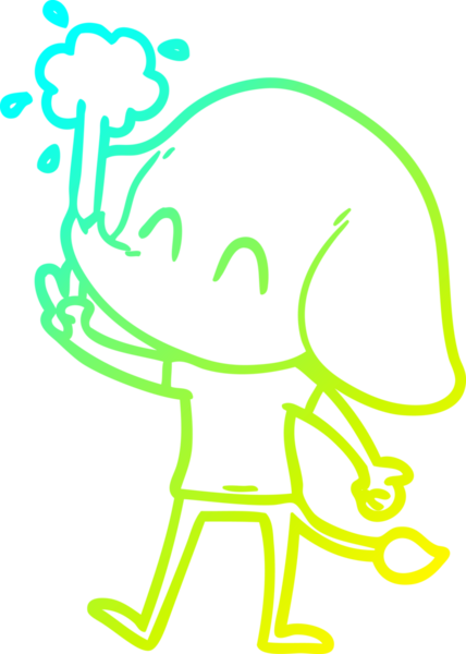 Bir insanın çizdiği suyu püskürten şirin bir filin soğuk eğimli çizgisi.