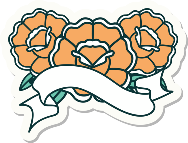 Bir insan tarafından çizilmiş bir buket çiçeğin pankartıyla dövme stili.