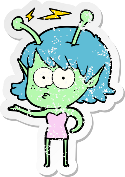 Bir insan tarafından çizilmiş uzaylı bir kızın sıkıntılı çıkartması.