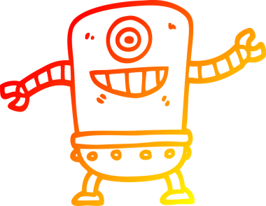 Bir insan tarafından çizilen çizgi film robotunun sıcak çizgi çizimi