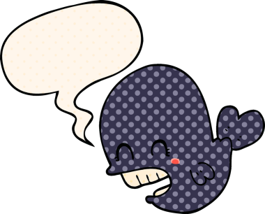 Çizgi roman tarzında konuşan balina bir insan tarafından çizilmiş.