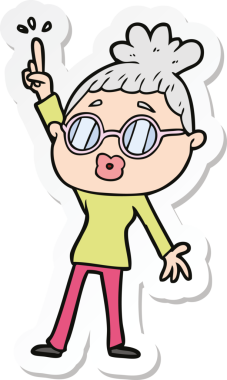 Bir insan tarafından çizilmiş gözlüklü dans eden bir kadının çıkartması.