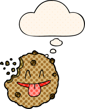 Çizgi roman tarzında bir insan tarafından çizilmiş düşünce balonlu çizgi film kurabiyesi.