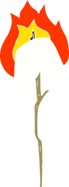 Bir insan tarafından çizilmiş kızarmış marşmelovun düz renk çizimi