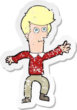 Bir insan tarafından çizilmiş bir karikatür adamın gerilmiş çıkartması.