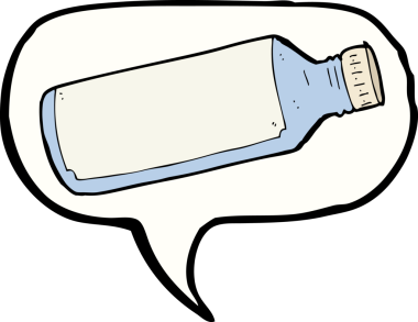 Bir insan tarafından çizilmiş konuşma balonlu su şişesi.