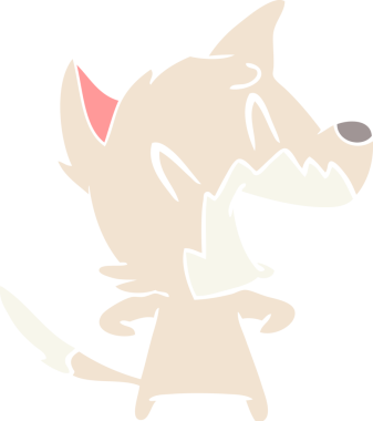 Bir insan tarafından çizilmiş gülen tilki düz renkli çizgi film.