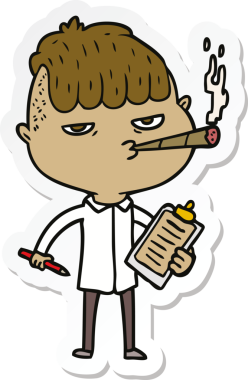 Bir insan tarafından çizilmiş sigara içen bir karikatür satıcısının çıkartması.