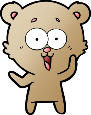 Bir insan tarafından çizilmiş gülen oyuncak ayı çizgi filmi.