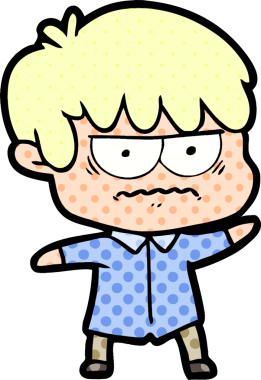 Bir insan tarafından çizilmiş sinirli çizgi film çocuğu.