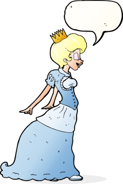 Bir insan tarafından çizilmiş konuşma balonu olan karikatür prensesi.