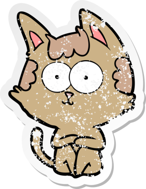 Bir insan tarafından çizilmiş mutlu çizgi film kedisinin sıkıntılı çıkartması.