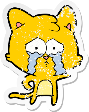 Bir insan tarafından çizilmiş, ağlayan bir kedinin sıkıntılı çıkartması.