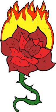 Bir insan tarafından çizilmiş alevli gül dövmesi.