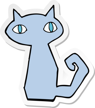 Bir insan tarafından çizilmiş çizgi film kedisinin çıkartması.