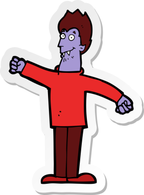 Bir insan tarafından çizilmiş mutlu bir vampirin çıkartması.