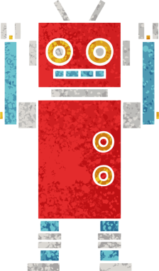 Bir insan tarafından çizilmiş dans eden robotun retro çizim tarzı karikatürü