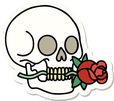 Bir insan tarafından çizilmiş bir kafatasının geleneksel stiliyle dövme çıkartması.