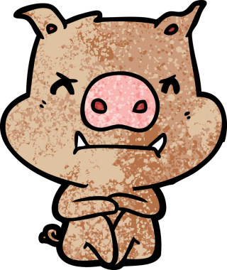 Bir insan tarafından çizilmiş kızgın çizgi film domuzu.