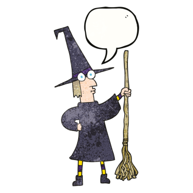 Serbest konuşma balonu bir insan tarafından çizilmiş süpürgeli çizgi film cadısı.