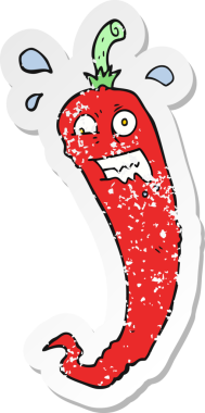 Bir insan tarafından çizilmiş acı biber karikatürünün acı dolu retro yapıştırması.