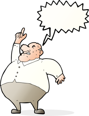 Bir insan tarafından çizilmiş konuşma balonu olan şişman bir patron.