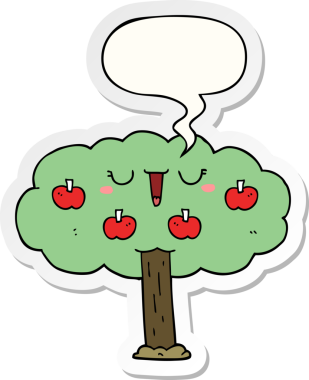 bir insan tarafından çizilmiş konuşma kabarcığı etiketli elma ağacı.