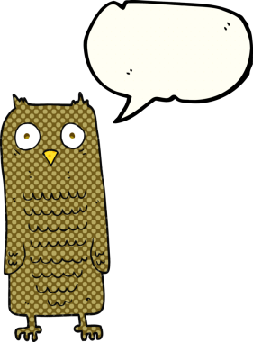 Bir insan tarafından çizilmiş serbest çizilmiş çizgi roman konuşma balonu baykuşu.