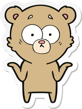 Çizgi film ayısının çıkartması bir insan tarafından çizilmiş omuz silkiyor.