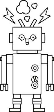 Bir insan tarafından çizilmiş mutlu bir robotun çizgi çizimi