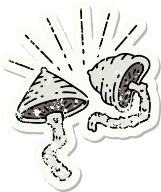 Bir insan tarafından çizilmiş eski bir dövme stili mantar çıkartması.