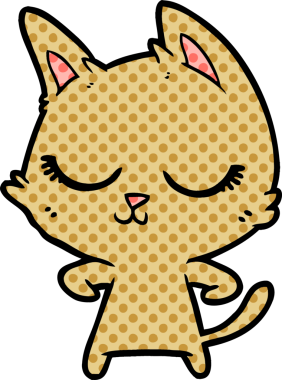 Bir insan tarafından çizilmiş sakin çizgi film kedisi.