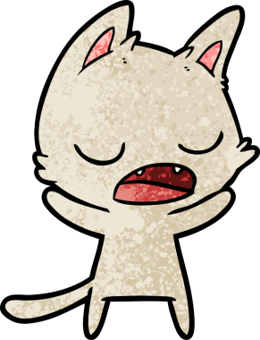 Bir insan tarafından çizilmiş konuşan kedi çizgi filmi.