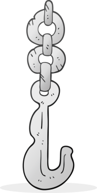 Bir insan tarafından çizilmiş serbest çizgi film kancası ve zinciri.