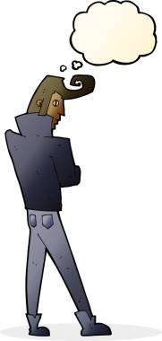 Bir insan tarafından çizilmiş düşünce baloncuğu olan havalı bir karikatür.