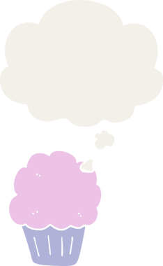 Düşünce baloncuğu olan, insan tarafından çizilmiş bir kek.