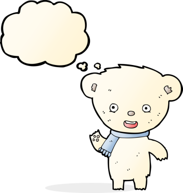 Bir insan tarafından çizilmiş düşünce baloncuklu şirin kutup ayısı.