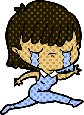 Bir insan tarafından çizilmiş ağlayan çizgi film kadını.