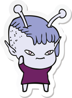 Bir insan tarafından çizilmiş şirin bir uzaylı kızın çıkartması.