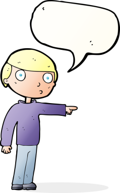 Bir insan tarafından çizilmiş bir konuşma balonuyla işaret eden çizgi film adamı.