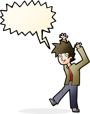 Bir insan tarafından çizilmiş konuşma balonu olan heyecanlı bir çocuk.