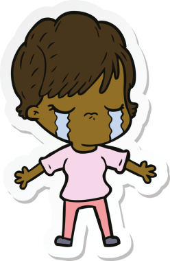 Bir insan tarafından çizilmiş, ağlayan bir karikatür kadının çıkartması.